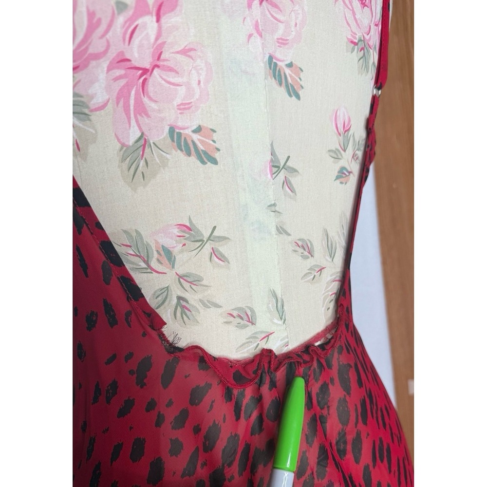 Baby Phat Y2K Red Leopard Print Mesh Chemise Slip Dress Lace Ruffle Hem S Sheer - Picture 9 of 12